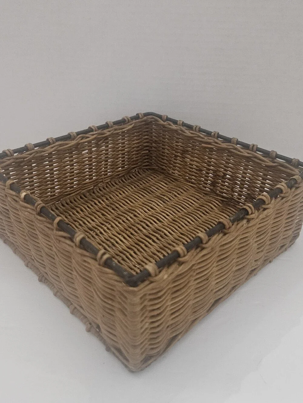 Vintage Wicker Napkin Holder Basket | 8x8 Square Boho Storage Caddy